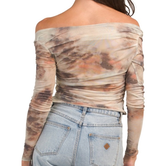 HOUSE OF HARLOW Off Shoulder Printed Sheer Mesh Blouse Top Fairy Grunge Y2K Sz S - Picture 2 of 15